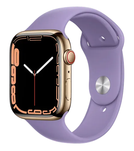 Часы Apple Watch Series 7, Gold Stainless Steel Case with English Lavender Sport Band, 45 мм