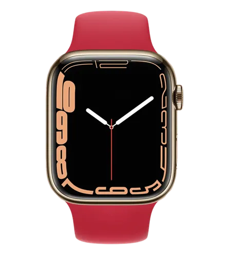 Часы Apple Watch Series 7, Gold Stainless Steel Case with Product Red Sport Band, 45 мм, купить недорого
