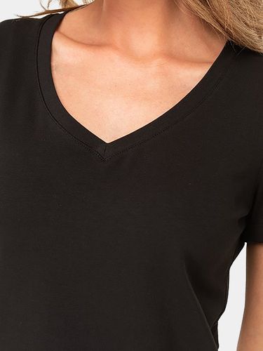 Однотонная женская футболка с лайкрой PL115_BLK, Черный, O'zbekistonda