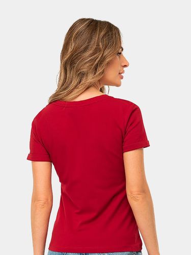 Однотонная женская футболка с лайкрой PL115_BR, Бордовый, фото