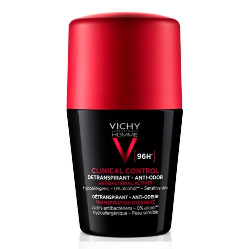 Erkaklar terga qarshi dezodorant-antiperspirant Vichy Homme Clinical Control Rux va perlit bilan 96 soat himoya, 50 ml