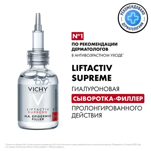 Антивозрастная гиалуроновая сыворотка-филлер для кожи лица с витамином С Vichy Liftactiv Supreme, 30 мл
