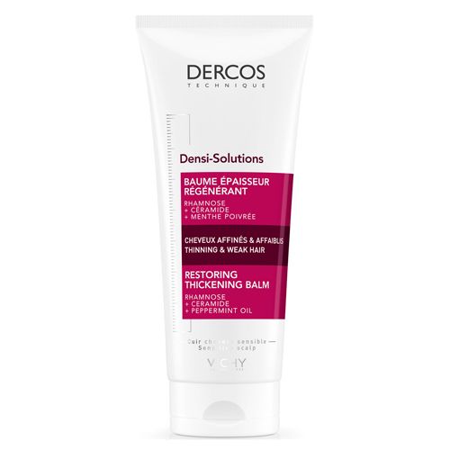 Уплотняющий восстанавливающий бальзам для густоты и объема волос Vichy Dercos Densi-Solutions с церамидами рамнозой и витамином Е, 200 мл