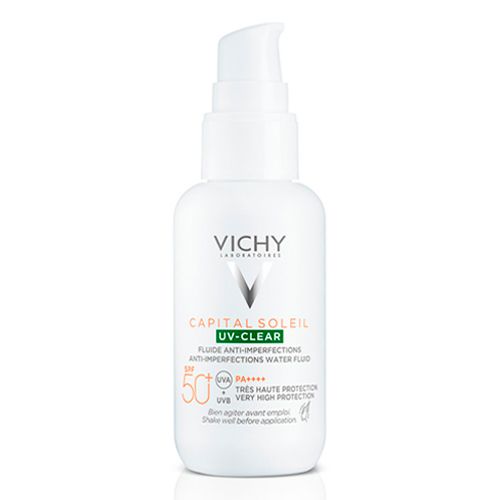 Yuz uchun ko'rinmas quyoshdan himoya qiluvchi suyuqlik Vichy Capital Soleil UV-Clear nomukammallikka qarshi, 40 ml