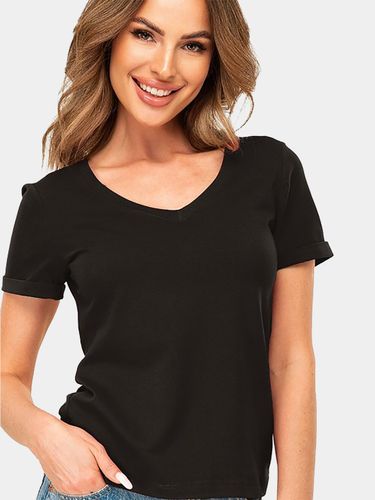 Однотонная женская футболка с лайкрой PL115_BLK, Черный