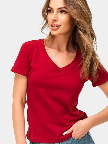 Однотонная женская футболка с лайкрой PL115_BR, Бордовый