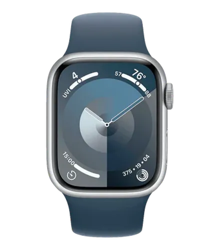 Часы Apple Watch Series 9 GPS Silver Aluminum Case with Sport Band, Silver Aluminum Case with Storm Blue Sport Band, купить недорого