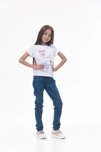 Детская футболка для девочек Rumino Jeans GRLFK23WHTWG061, Белый, в Узбекистане