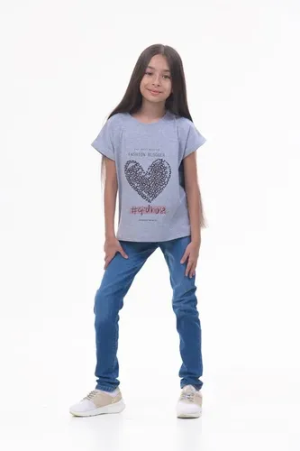 Детская футболка для девочек Rumino Jeans GRLFK25GRWHT012, Серый, sotib olish
