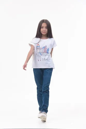 Детская футболка для девочек Rumino Jeans GRLFK48WHTWG056, Белый, O'zbekistonda