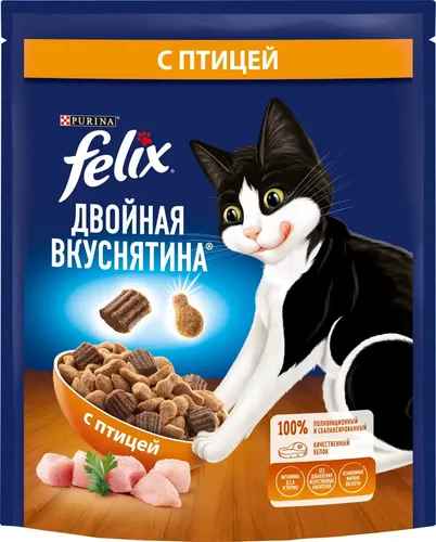 Сухой корм для взрослых кошек Felix Двойная Вкуснятина с птицей, 200 гр