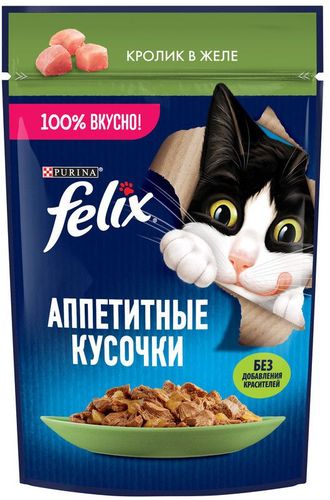 Влажный корм для кошек Felix Аппетитные кусочки кролик в желе, 75 гр