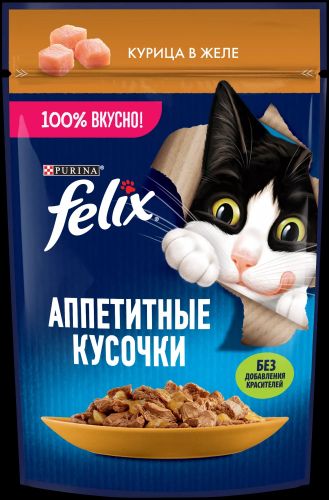 Влажный корм для кошек Felix Аппетитные кусочки Курица в желе, 75 гр