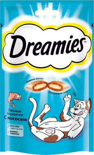 Лакомые подушечки Dreamies с лососем, 140 гр