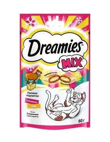 Лакомые подушечки Dreamies говядина с сыром, 60 гр