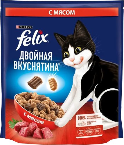 Сухой корм для кошек Purina Felix Двойная Вкуснятина с мясом, 600 гр