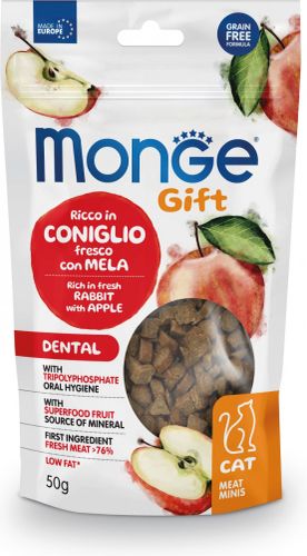 Лакомство для кошек Monge Gift Cat Dental со свежим мясом кролика и яблоком, 50 гр