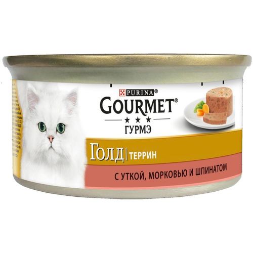 Влажный корм для кошек Gourmet Gold Террин с уткой, морковью и шпинатом, 85 гр