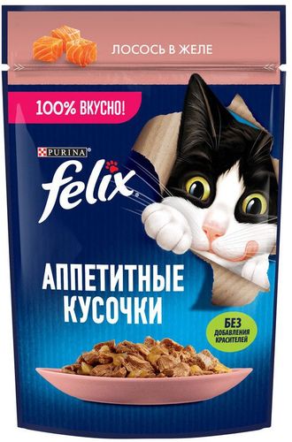 Влажный корм для кошек Felix Аппетитные кусочки лосось в желе, 75 гр