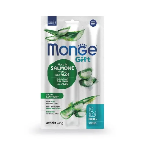 Лакомство для собак Monge Gift Skin support Sticks с лососем и алоэ, 45 гр