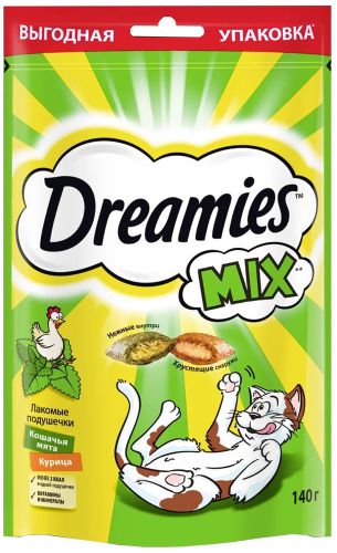 Лакомые подушечки Dreamies Курица Кошачья мята, 140 гр