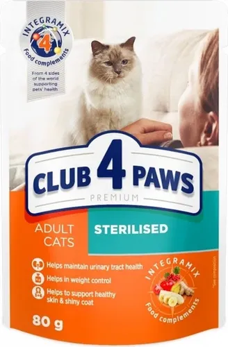 Влажный корм для стерилизованных кошек Club 4 Paws с курицей, 80 гр