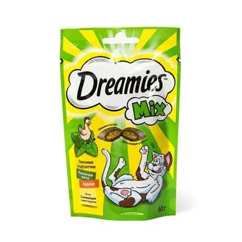 Лакомство для кошек Dreamies Лакомые подушечки с Курицей и кошачьей мятой, 60 гр