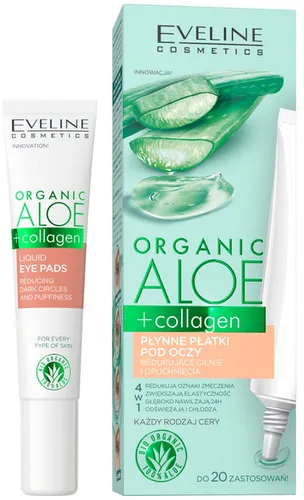 Жидкие патчи для кожи вокруг глаз Eveline Organic Aloe + Collagen от темных кругов и отеков, 20 мл