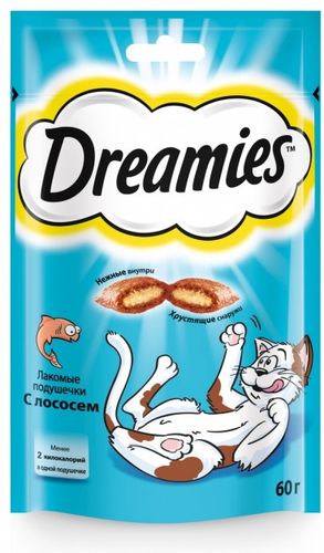 Лакомые подушечки Dreamies с лососем, 60 гр