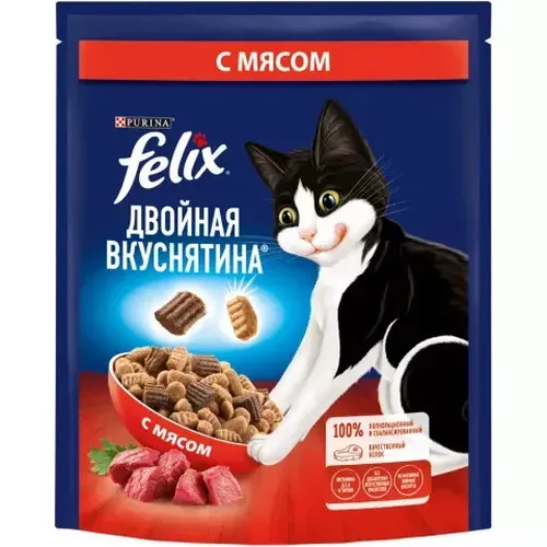 Сухой корм для кошек Purina Felix Двойная Вкуснятина с мясом, 200 гр