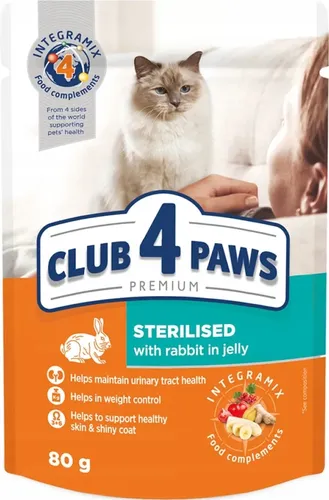 Влажный корм для стерилизованных кошек Club 4 Paws с кроликом, 80 гр