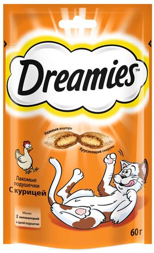 Лакомые подушечки Dreamies с курицей, 60 гр