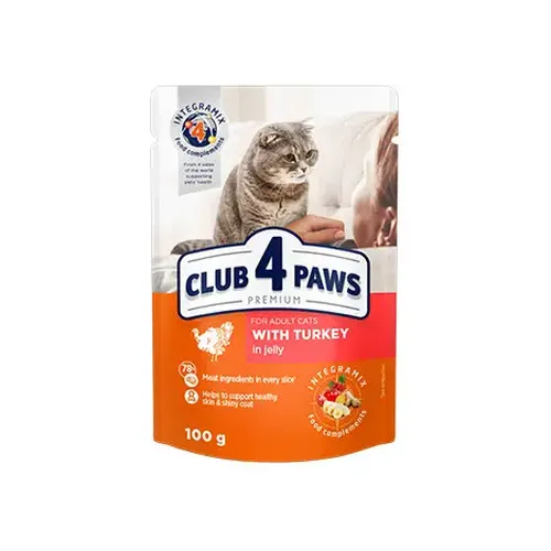 Влажный корм для кошек Club 4 Paws с индейкой в желе, 100 гр