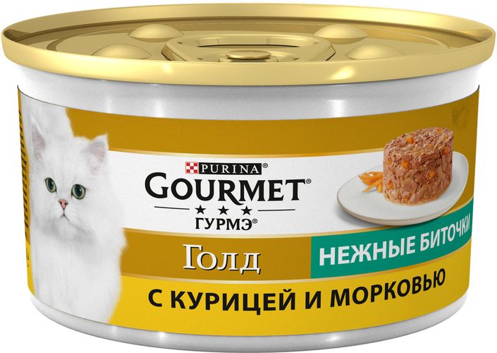 Влажный корм для кошек Gourmet Gold Нежные биточки с курицей и морковью, 85 гр