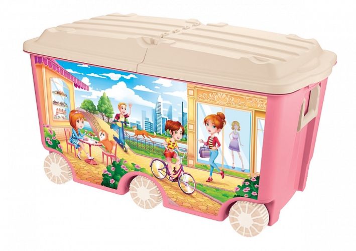 Ящик для игрушек на колесах с декором, 431385105, 66.5 л, Розовый