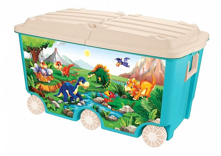 Ящик для игрушек на колесах с декором, 431385102, 66.5 л, Голубой