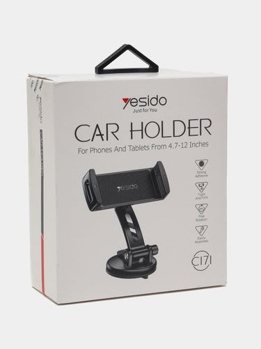 Автомобильный держатель в подголовник для планшета и телефона Yesido C171, Черный, фото