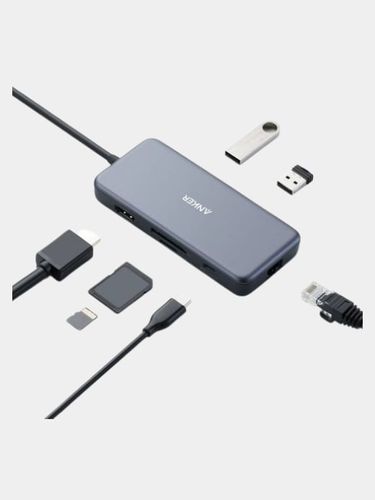 USB-хаб адаптер Anker PowerExpand 7 в 1 USB-C PD Ethernet Hub, Серый, купить недорого