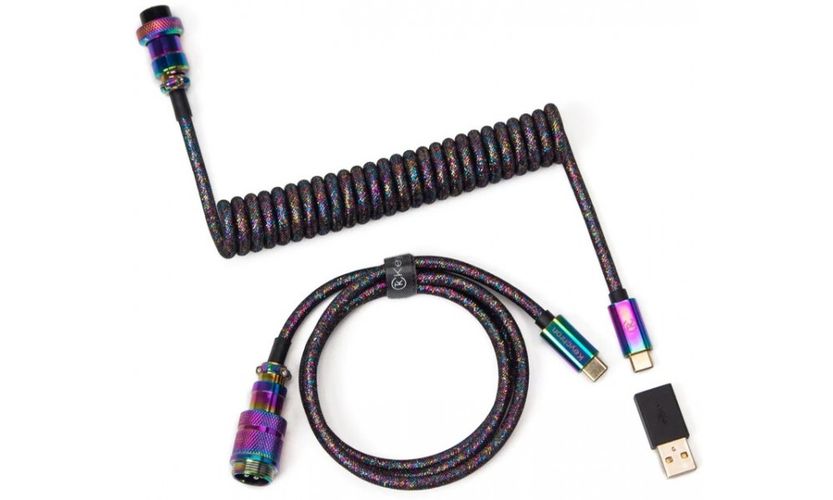Кабель Keychron Type-A/Type-C Premium Coiled Cable-Straight Rainbow Palted, Черный