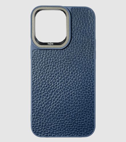 G'ilof Kajsa Genuine Leather Togo Litchi Pattern For iPhone 15 Pro Max, moviy