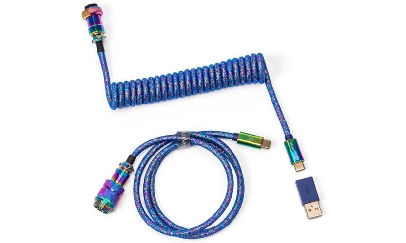 Кабель Keychron Type-A/Type-C Premium Coiled Cable-Straight Rainbow Palted, Синий