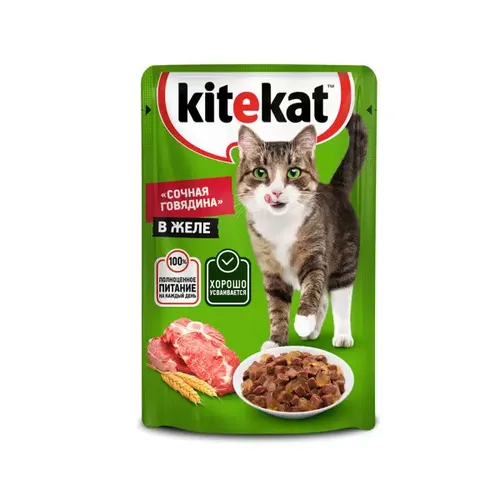 Влажный корм для кошек Kitekat, с говядиной в желе, 85 гр