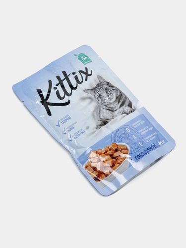 Влажный корм для кошек Kittix с говядиной, 85 гр