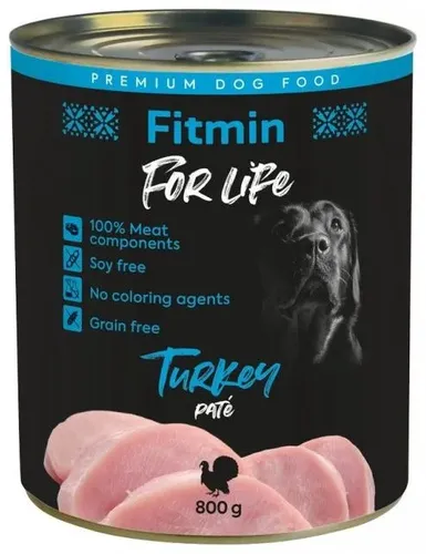 Влажный корм для собак Fitmin For Life dog tin turkey c индейкой, 800 гр