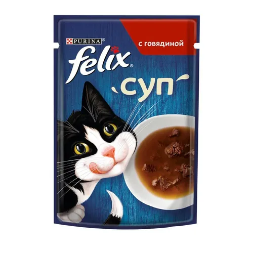 Влажный корм для кошек Felix Суп с говядиной, 48 гр