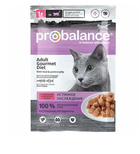 Влажный корм для кошек ProBalance Adult Gourmet Diet с телятиной и ягненком, 85 гр