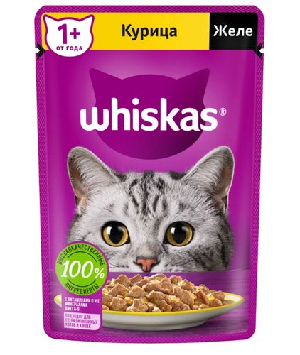 Влажный корм для кошек Whiskas c желе и курицей, 75 гр