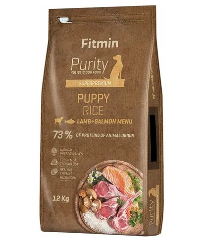 Сухой корм для щенков Fitmin dog Purity Rice Puppy Lamb & Salmon c ягненоком лососью и рисом, 12 кг