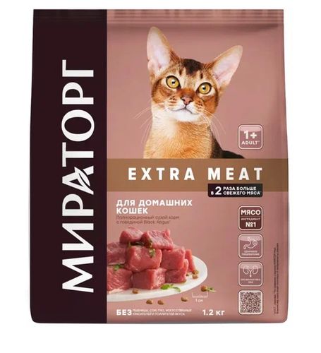 Сухой корм для кошек Мираторг Black Angus Extra Meat с говядиной, 1.2 кг