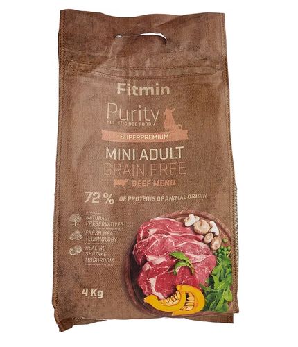 Сухой корм для собак Fitmin dog Purity GF Adult Mini Beef с говядиной, 4 кг